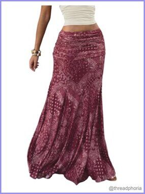 Boho Mesh Maxi Skirt Ruched Low Rise Fishtail Summer Skirt